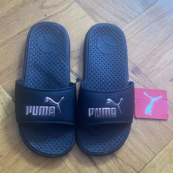Black Rose Gold Puma Slides - Picture 2 of 3